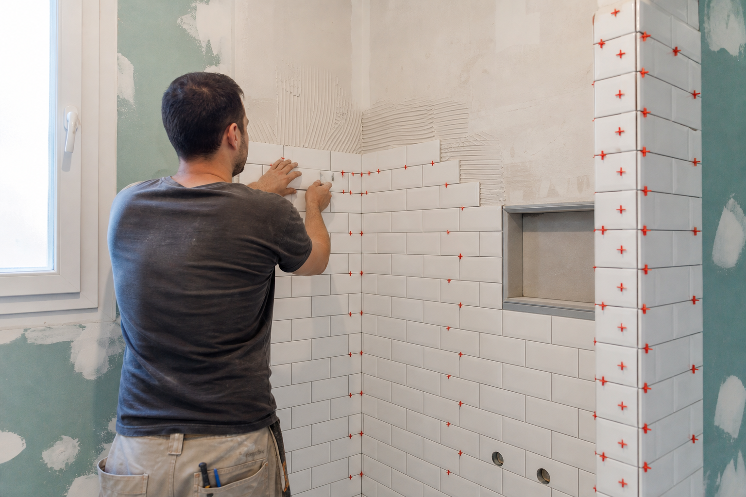 Pose de carrelage mural